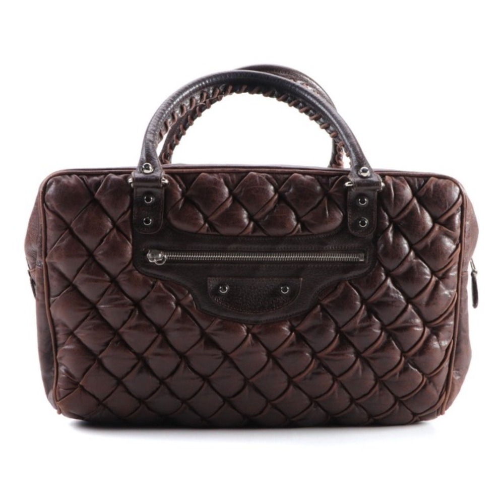Balenciaga brown leather motocross matelasse bag